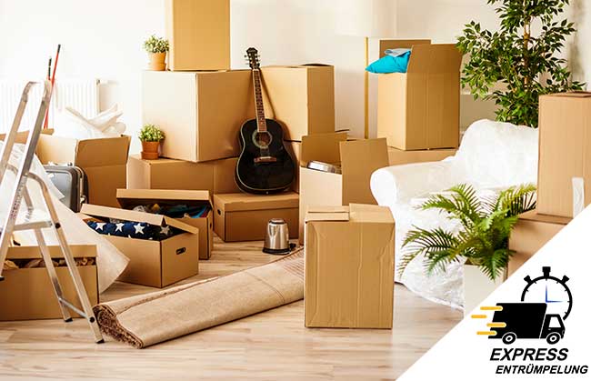 Wohnung voller Umzugskartons und Hausrat vor der Express-Entrümpelung | CA Recycling Gernsheim